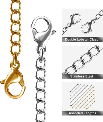 Necklace Extenders, 10 Pcs Stainless Steel Bracelet Anklet Extension Chains