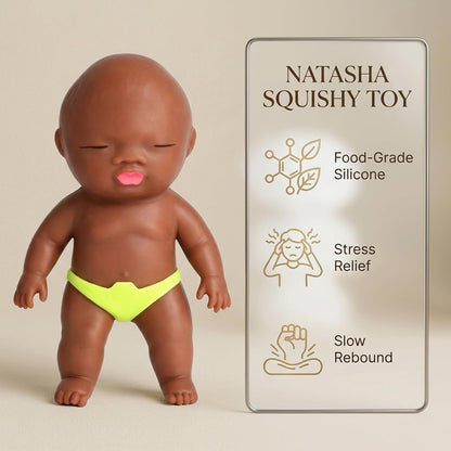 Squeeze Stress Doll Toy – 5.5" Soft Squeezable Fidget Toy, Cute Sparkly Sensory Decompression Doll for Adults, Portable Desk Decor & Anxiety Relief Gift (Brown)