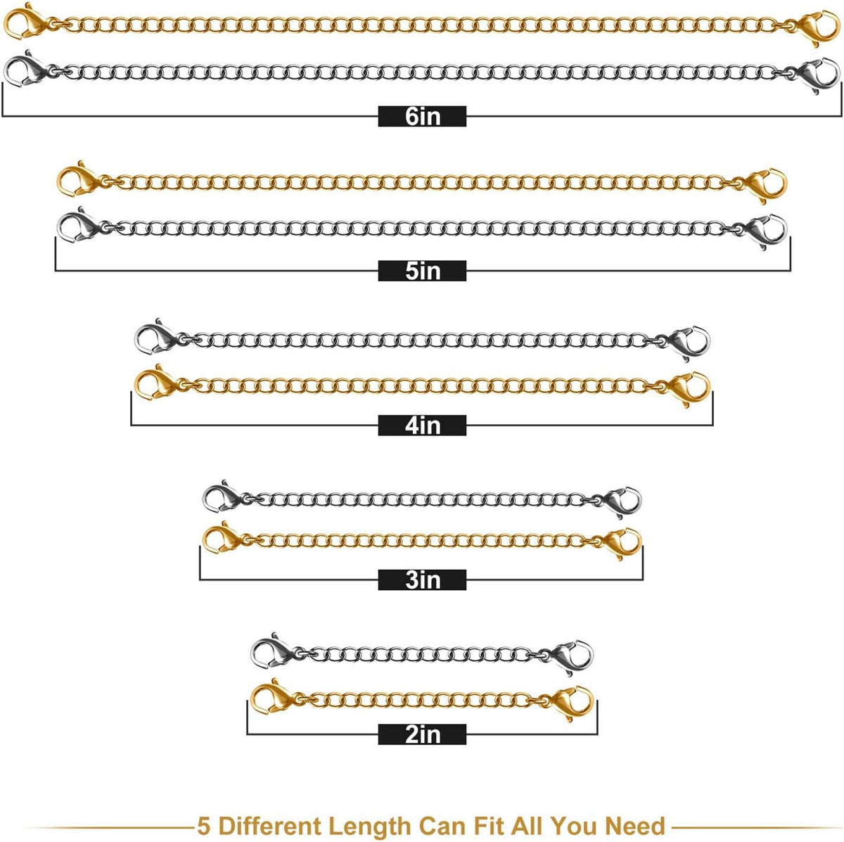 Necklace Extenders, 10 Pcs Stainless Steel Bracelet Anklet Extension Chains