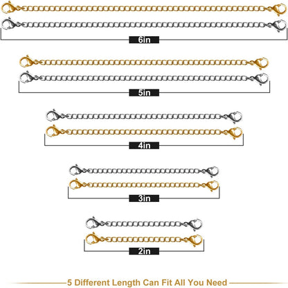 Necklace Extenders, 10 Pcs Stainless Steel Bracelet Anklet Extension Chains