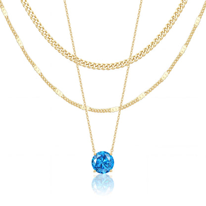 WomenGifts Layered Gold Necklaces for Women, 14K Gold Sterling Silver Plated Dainty Pendant Necklace Set Non Tarnish, Chunky Stackable Cuban Chain Choker, Trendy Birthstone Vacation Jewelry Gift