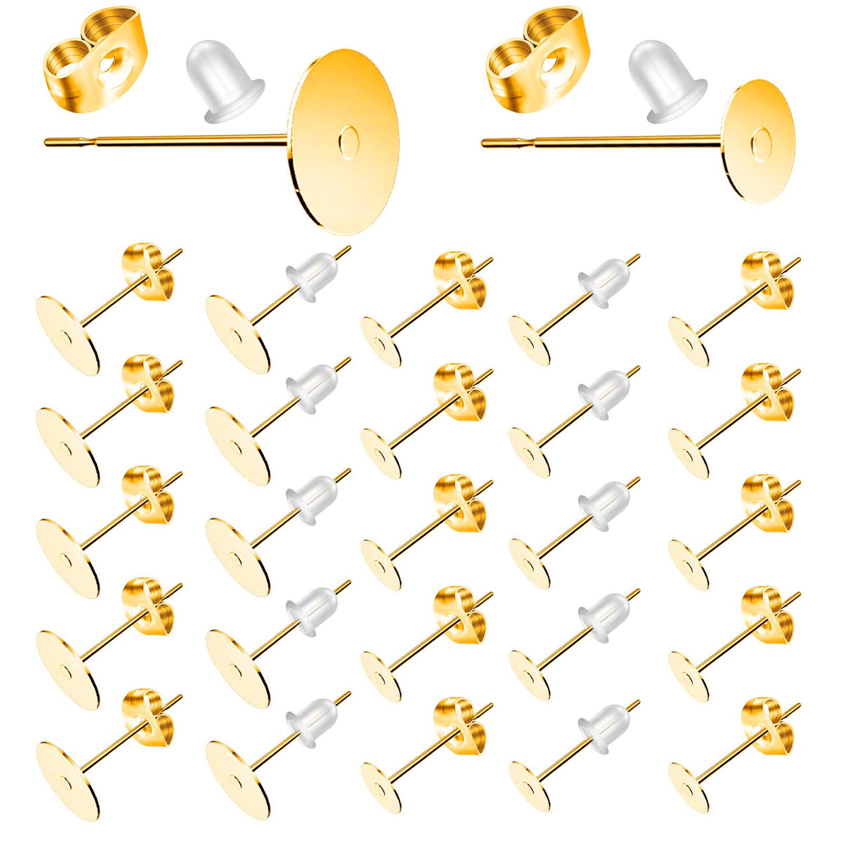 500Pcs Earring Posts Stainless Steel, Hypoallergenic Flat Pad Earring Studs