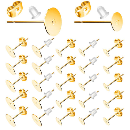 500Pcs Earring Posts Stainless Steel, Hypoallergenic Flat Pad Earring Studs