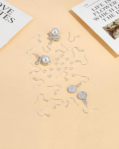 200 PCS/100 Pairs 925 Sterling Silver Plated Earring Hooks Hypoallergenic Silver Ear Wires Fish Hooks with 100 PCS Clear Silicone Earring Backs and 100 PCS Jump Rings for DIY Jewelry Making
