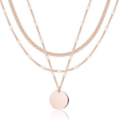 WomenGifts Layered Gold Necklaces for Women, 14K Gold Sterling Silver Plated Dainty Pendant Necklace Set Non Tarnish, Chunky Stackable Cuban Chain Choker, Trendy Birthstone Vacation Jewelry Gift