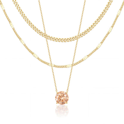 WomenGifts Layered Gold Necklaces for Women, 14K Gold Sterling Silver Plated Dainty Pendant Necklace Set Non Tarnish, Chunky Stackable Cuban Chain Choker, Trendy Birthstone Vacation Jewelry Gift