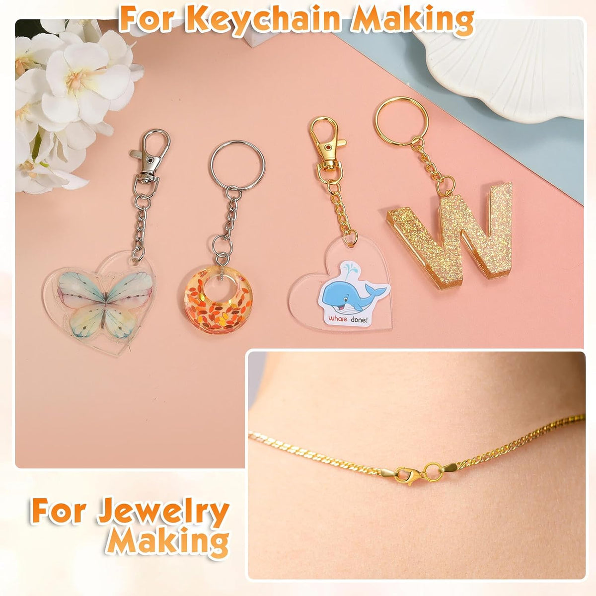 Keychain Making Kit, Keychain Craft Supplies Including Key Chain Hooks, Lobster Clasps, Key Rings and Jump Rings for Key Chain Making and Jewelry Making