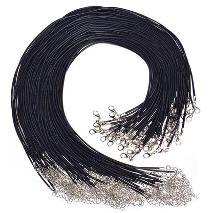 50Pcs Black Waxed Cotton Cord, 24 Inch Necklace String Rope with Clasp, Bulk for Charms, Pendants, Bracelets, Jewelry Making Supplies and Beading Supplies