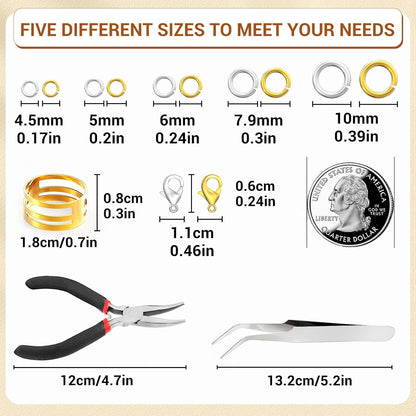 1200Pcs Jump Rings for Jewelry Making Supplies, Jewelry Pliers Set