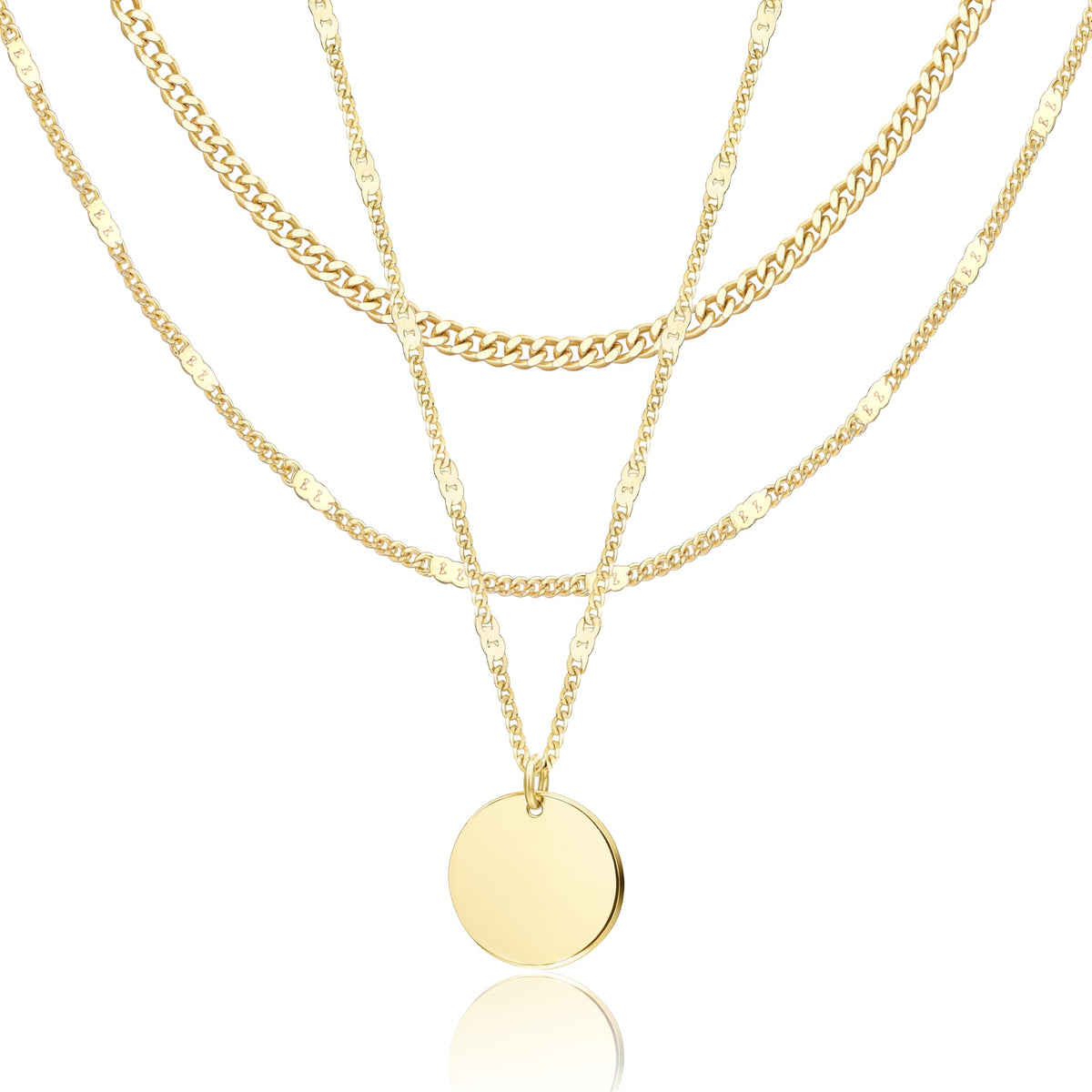 WomenGifts Layered Gold Necklaces for Women, 14K Gold Sterling Silver Plated Dainty Pendant Necklace Set Non Tarnish, Chunky Stackable Cuban Chain Choker, Trendy Birthstone Vacation Jewelry Gift