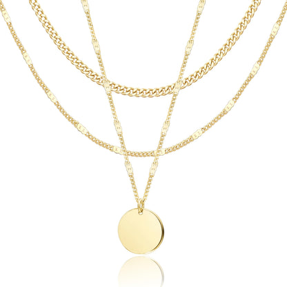 WomenGifts Layered Gold Necklaces for Women, 14K Gold Sterling Silver Plated Dainty Pendant Necklace Set Non Tarnish, Chunky Stackable Cuban Chain Choker, Trendy Birthstone Vacation Jewelry Gift