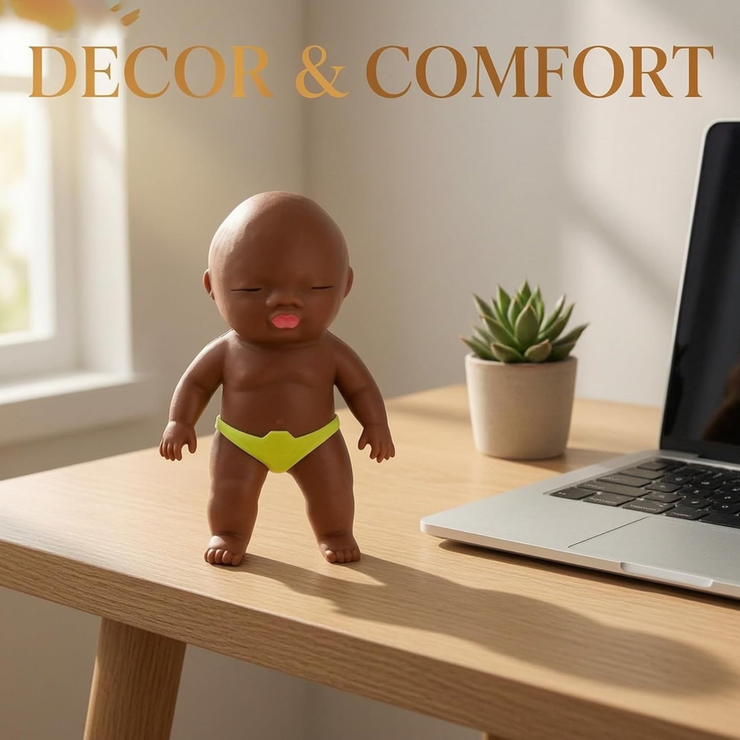 Squeeze Stress Doll Toy – 5.5" Soft Squeezable Fidget Toy, Cute Sparkly Sensory Decompression Doll for Adults, Portable Desk Decor & Anxiety Relief Gift (Brown)