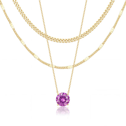 WomenGifts Layered Gold Necklaces for Women, 14K Gold Sterling Silver Plated Dainty Pendant Necklace Set Non Tarnish, Chunky Stackable Cuban Chain Choker, Trendy Birthstone Vacation Jewelry Gift