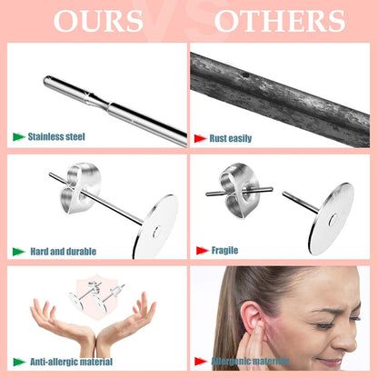 Earring Posts and Backs, 2000 Pcs Hypoallergenic Earring Studs Kit