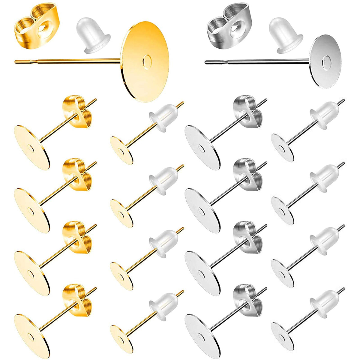 500Pcs Earring Posts Stainless Steel, Hypoallergenic Flat Pad Earring Studs