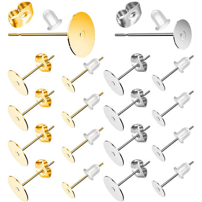 500Pcs Earring Posts Stainless Steel, Hypoallergenic Flat Pad Earring Studs
