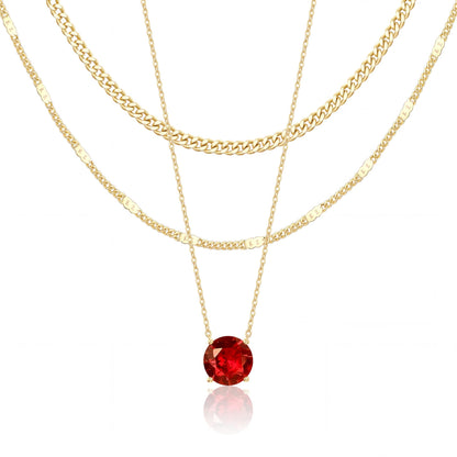 WomenGifts Layered Gold Necklaces for Women, 14K Gold Sterling Silver Plated Dainty Pendant Necklace Set Non Tarnish, Chunky Stackable Cuban Chain Choker, Trendy Birthstone Vacation Jewelry Gift