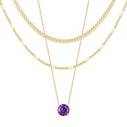 WomenGifts Layered Gold Necklaces for Women, 14K Gold Sterling Silver Plated Dainty Pendant Necklace Set Non Tarnish, Chunky Stackable Cuban Chain Choker, Trendy Birthstone Vacation Jewelry Gift