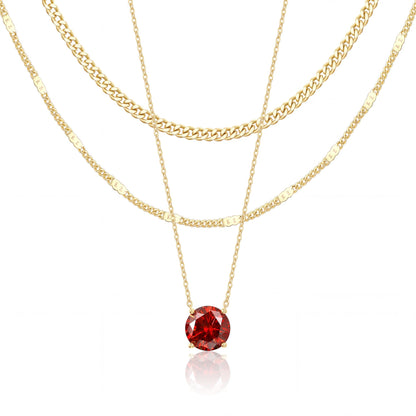 WomenGifts Layered Gold Necklaces for Women, 14K Gold Sterling Silver Plated Dainty Pendant Necklace Set Non Tarnish, Chunky Stackable Cuban Chain Choker, Trendy Birthstone Vacation Jewelry Gift