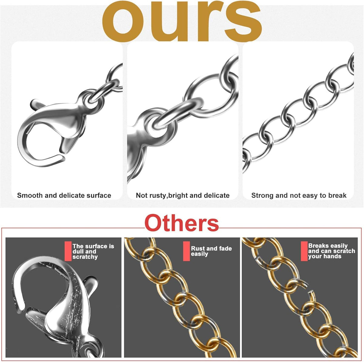 Necklace Extenders, 10 Pcs Stainless Steel Bracelet Anklet Extension Chains