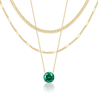 WomenGifts Layered Gold Necklaces for Women, 14K Gold Sterling Silver Plated Dainty Pendant Necklace Set Non Tarnish, Chunky Stackable Cuban Chain Choker, Trendy Birthstone Vacation Jewelry Gift