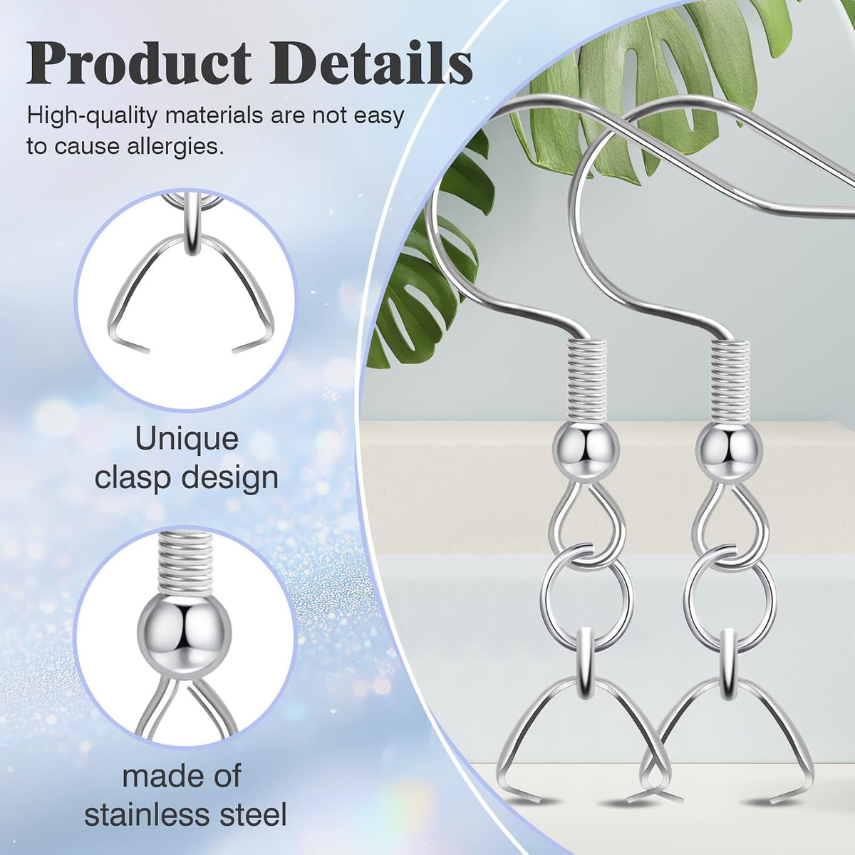 Earring Hooks 50 PCS/25 Pairs, Stainless Steel Ear Wires Fish Hooks