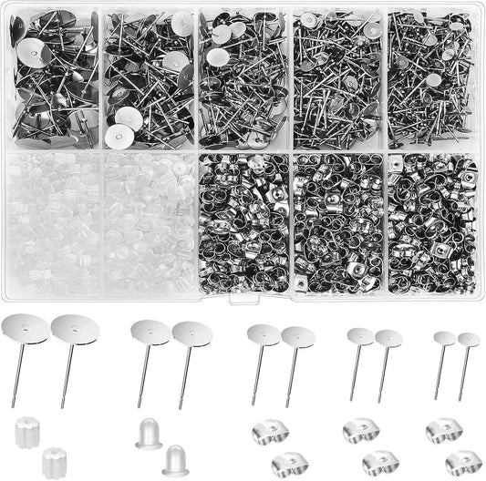 Earring Posts and Backs, 2000 Pcs Hypoallergenic Earring Studs Kit