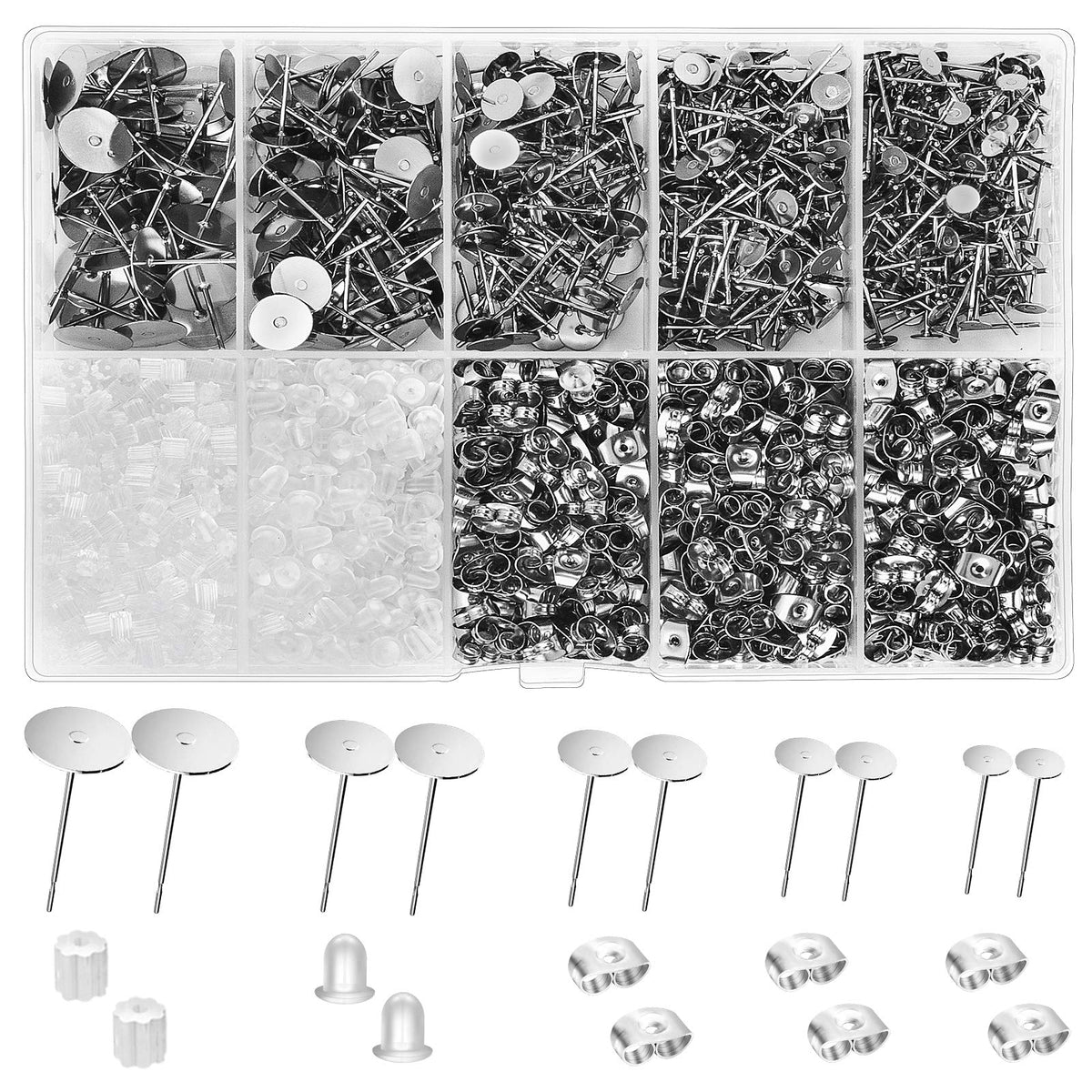 Earring Posts and Backs, 2000 Pcs Hypoallergenic Earring Studs Kit