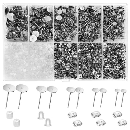 Earring Posts and Backs, 2000 Pcs Hypoallergenic Earring Studs Kit