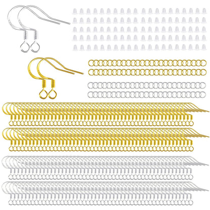 200 PCS/100 Pairs 925 Sterling Silver Plated Earring Hooks Hypoallergenic Silver Ear Wires Fish Hooks with 100 PCS Clear Silicone Earring Backs and 100 PCS Jump Rings for DIY Jewelry Making