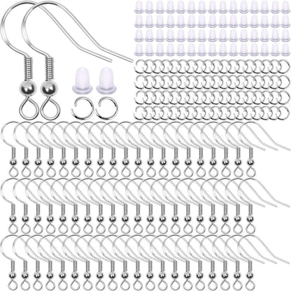 600Pcs Earring Making Kit with Hypoallergenic Hooks, Jump Rings, & Rubber Backs (Silver)