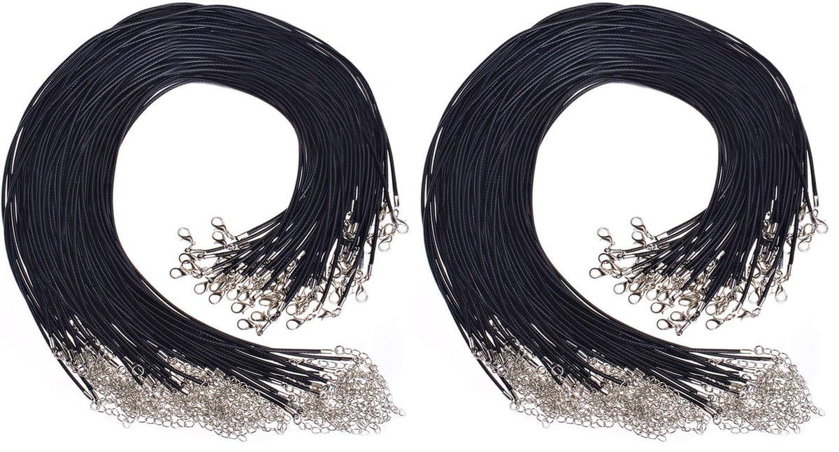50Pcs Black Waxed Cotton Cord, 24 Inch Necklace String Rope with Clasp, Bulk for Charms, Pendants, Bracelets, Jewelry Making Supplies and Beading Supplies