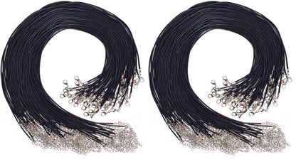 50Pcs Black Waxed Cotton Cord, 24 Inch Necklace String Rope with Clasp, Bulk for Charms, Pendants, Bracelets, Jewelry Making Supplies and Beading Supplies