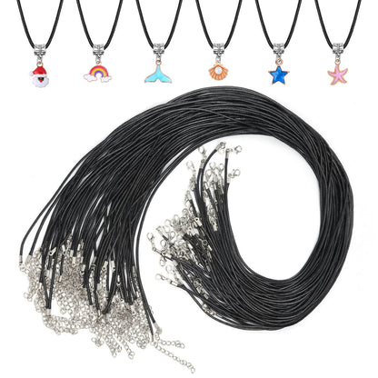 50Pcs Black Waxed Cotton Cord, 24 Inch Necklace String Rope with Clasp, Bulk for Charms, Pendants, Bracelets, Jewelry Making Supplies and Beading Supplies