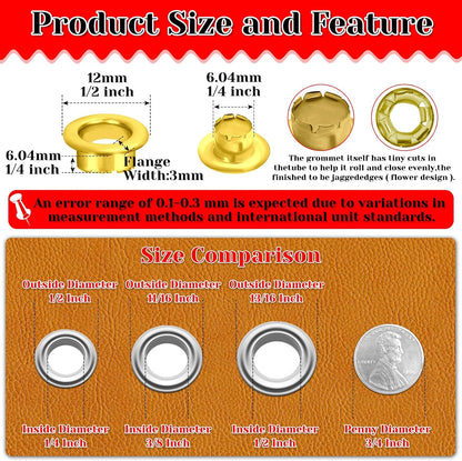 803Pcs Grommet Eyelet Pliers Kit, 1/4 Inch Grommet Tool Kit with 800 Metal Eyelets, Grommet Hand Press kit for Leather Crafts(Inside Dia: 6.4mm/Outer Dia: 12mm (A.I.S.)/Flange Width: ~3mm)