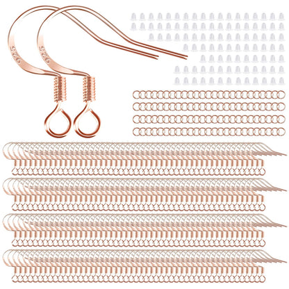 200 PCS/100 Pairs 925 Sterling Silver Plated Earring Hooks Hypoallergenic Silver Ear Wires Fish Hooks with 100 PCS Clear Silicone Earring Backs and 100 PCS Jump Rings for DIY Jewelry Making