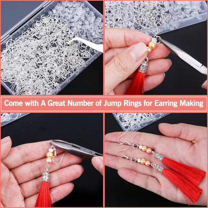 600Pcs Earring Making Kit with Hypoallergenic Hooks, Jump Rings, & Rubber Backs (Silver)