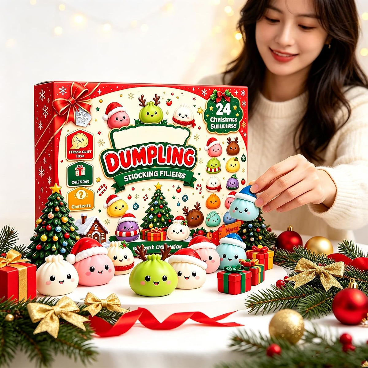 Christmas Squishy Advent Calendar 2026,24-Day Countdown to Christmas Decor,Mystery Squishy Advent Calendar for Adults,Stocking Stuffers, and Holiday Gifts;，D