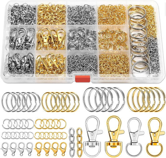 Keychain Making Kit, Keychain Craft Supplies Including Key Chain Hooks, Lobster Clasps, Key Rings and Jump Rings for Key Chain Making and Jewelry Making