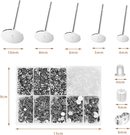 Earring Posts and Backs, 2000 Pcs Hypoallergenic Earring Studs Kit