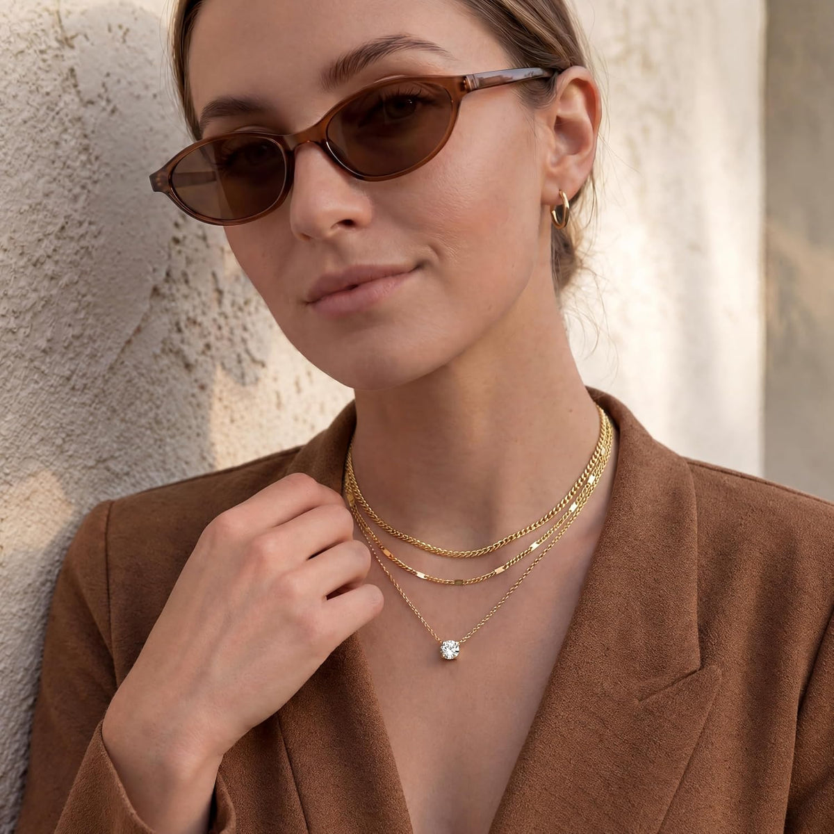 WomenGifts Layered Gold Necklaces for Women, 14K Gold Sterling Silver Plated Dainty Pendant Necklace Set Non Tarnish, Chunky Stackable Cuban Chain Choker, Trendy Birthstone Vacation Jewelry Gift