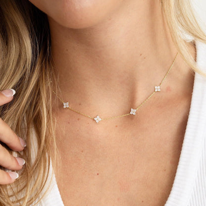 Dainty Silver Gold Necklaces for Women Cute Station Choker Simulated Diamond Necklace Simple Layering CZ Necklace Trendy Jewelry Gifts