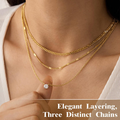 WomenGifts Layered Gold Necklaces for Women, 14K Gold Sterling Silver Plated Dainty Pendant Necklace Set Non Tarnish, Chunky Stackable Cuban Chain Choker, Trendy Birthstone Vacation Jewelry Gift