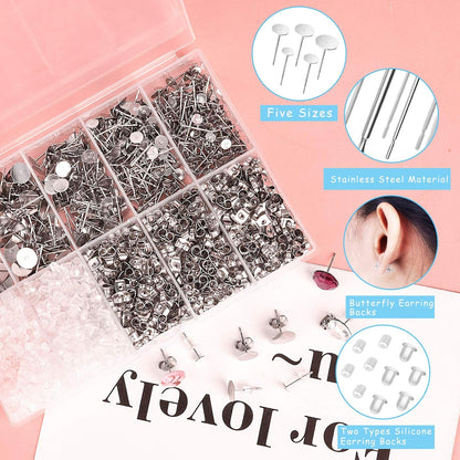 Earring Posts and Backs, 2000 Pcs Hypoallergenic Earring Studs Kit