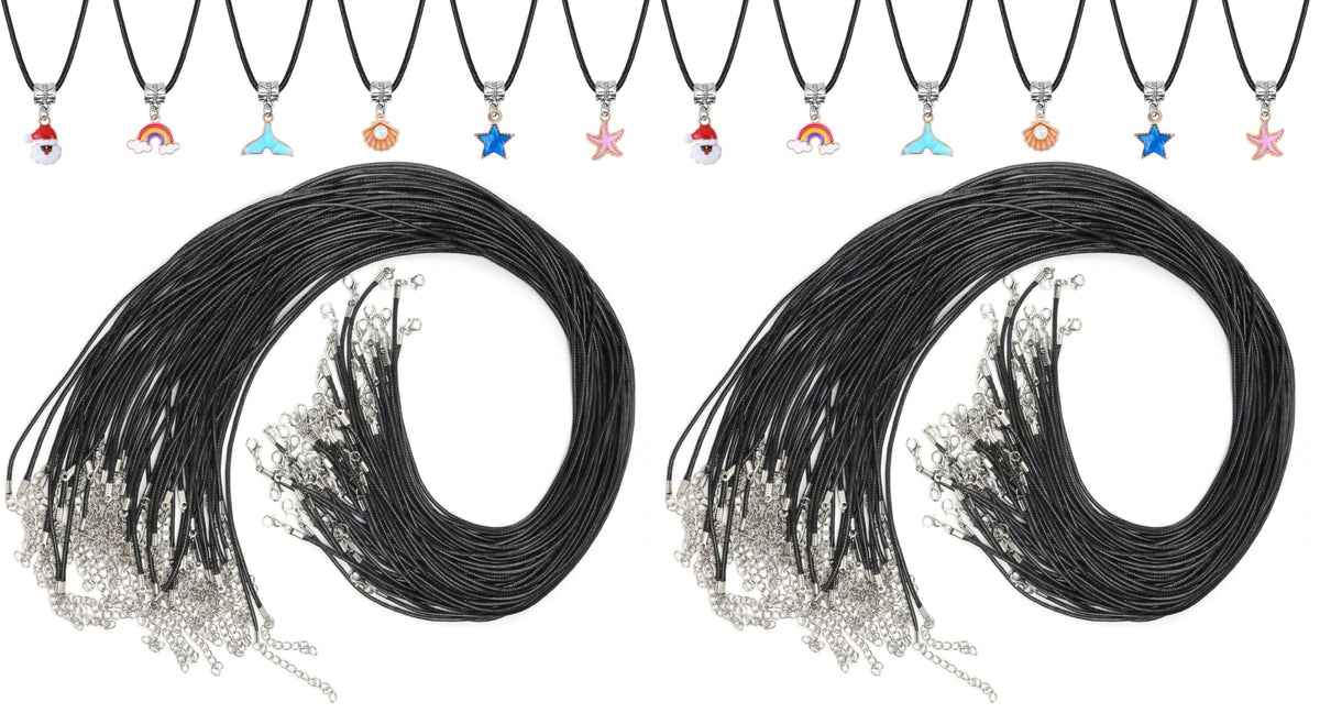50Pcs Black Waxed Cotton Cord, 24 Inch Necklace String Rope with Clasp, Bulk for Charms, Pendants, Bracelets, Jewelry Making Supplies and Beading Supplies