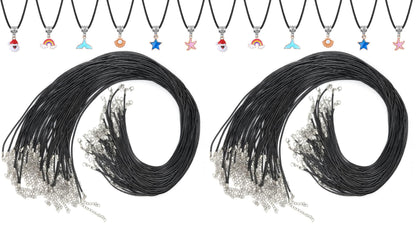 50Pcs Black Waxed Cotton Cord, 24 Inch Necklace String Rope with Clasp, Bulk for Charms, Pendants, Bracelets, Jewelry Making Supplies and Beading Supplies