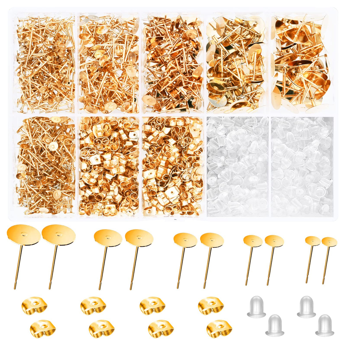 Earring Posts and Backs, 2000 Pcs Hypoallergenic Earring Studs Kit