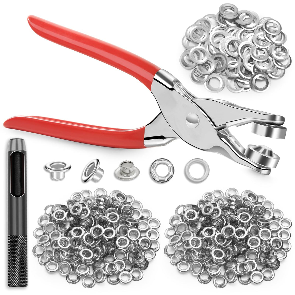 803Pcs Grommet Eyelet Pliers Kit, 1/4 Inch Grommet Tool Kit with 800 Metal Eyelets, Grommet Hand Press kit for Leather Crafts(Inside Dia: 6.4mm/Outer Dia: 12mm (A.I.S.)/Flange Width: ~3mm)