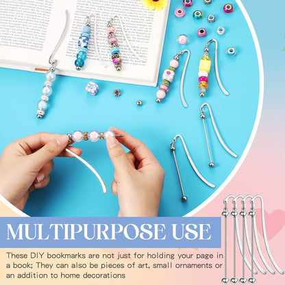 20pcs Beadable Bookmarks DIY Metal Blank Bar Bookmark Silvery for Beads Modern Beaded Bookmark Craft Jewelry Pendant Charm Gift for Book Lovers Office Supplies