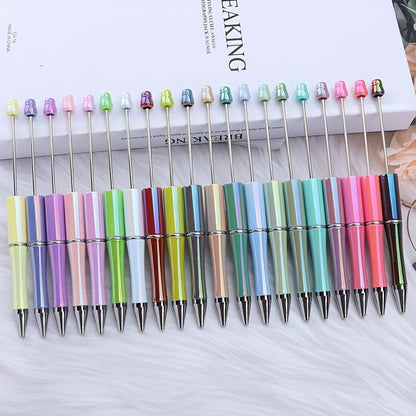 34pcs Beadable Pens, Beadable Pens Bulk Colored Plastic, Black Ink Beaded Pens Creative Diy Pen, Office School Supplies